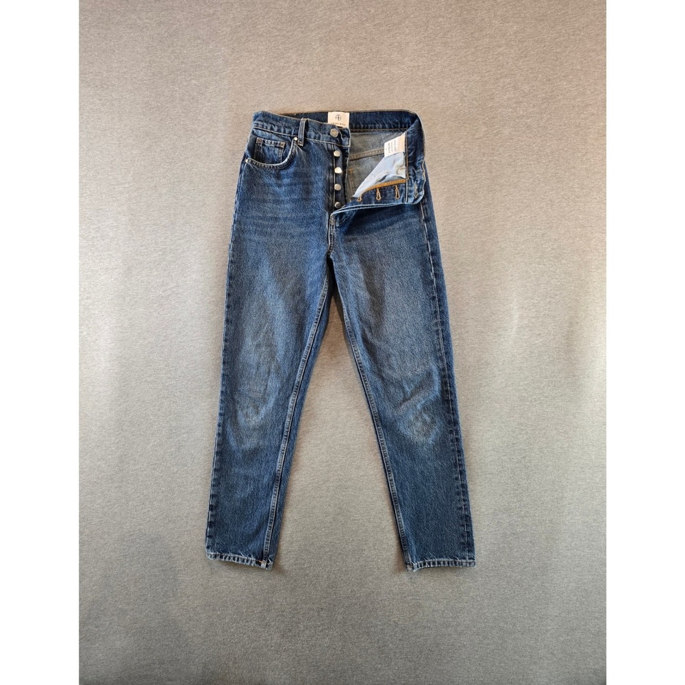 Anine Bing Sonya Jean Womens 26 Blue High Rise Button Fly Slim Straight Denim
